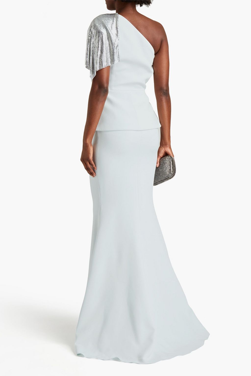 SAFIYAA Chainmail-paneled draped crepe gown