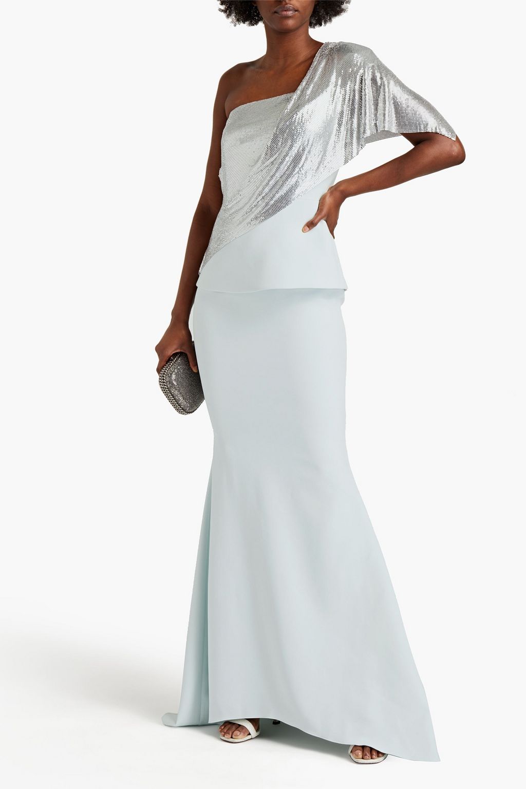 SAFIYAA Chainmail-paneled draped crepe gown