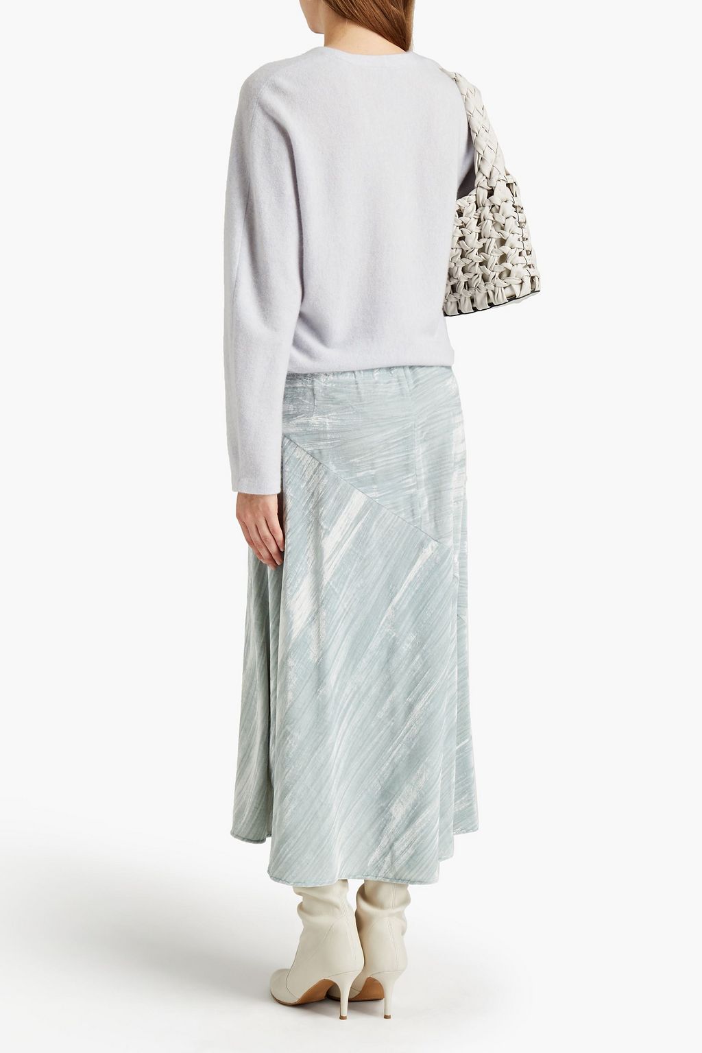 VINCE. Asymmetric ruched crushed-velvet midi skirt