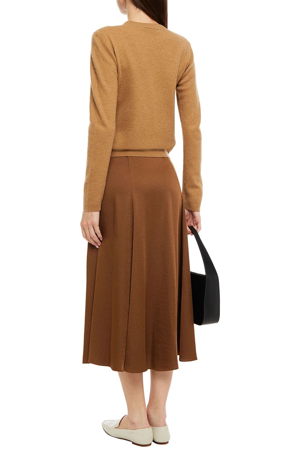 VINCE. Satin-crepe midi skirt