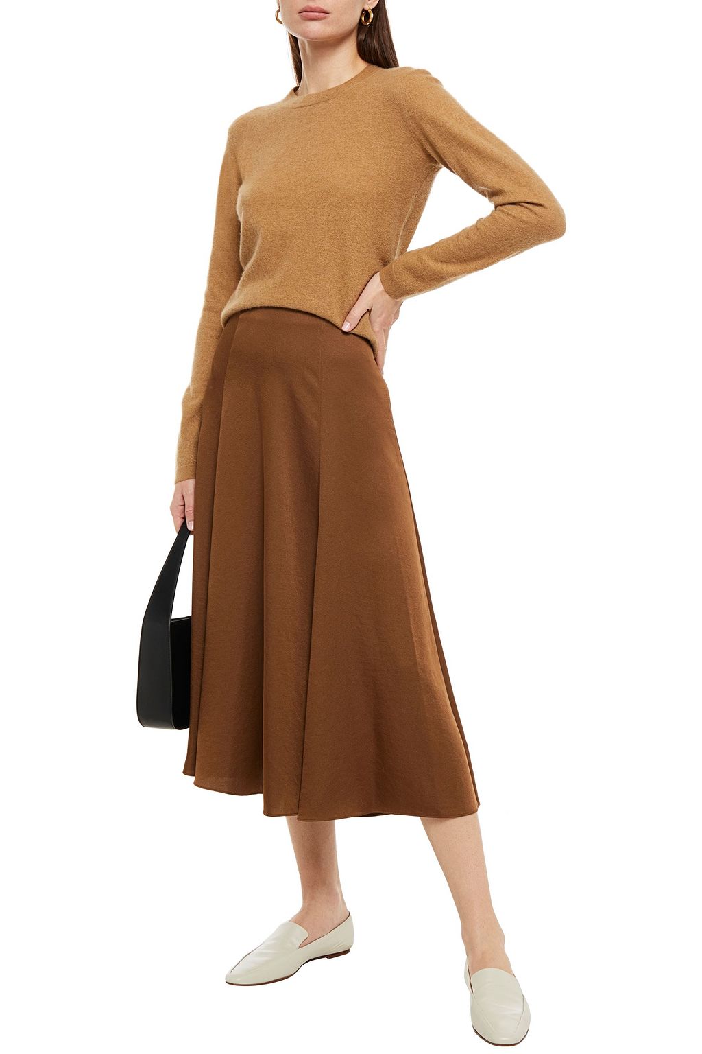 VINCE. Satin-crepe midi skirt