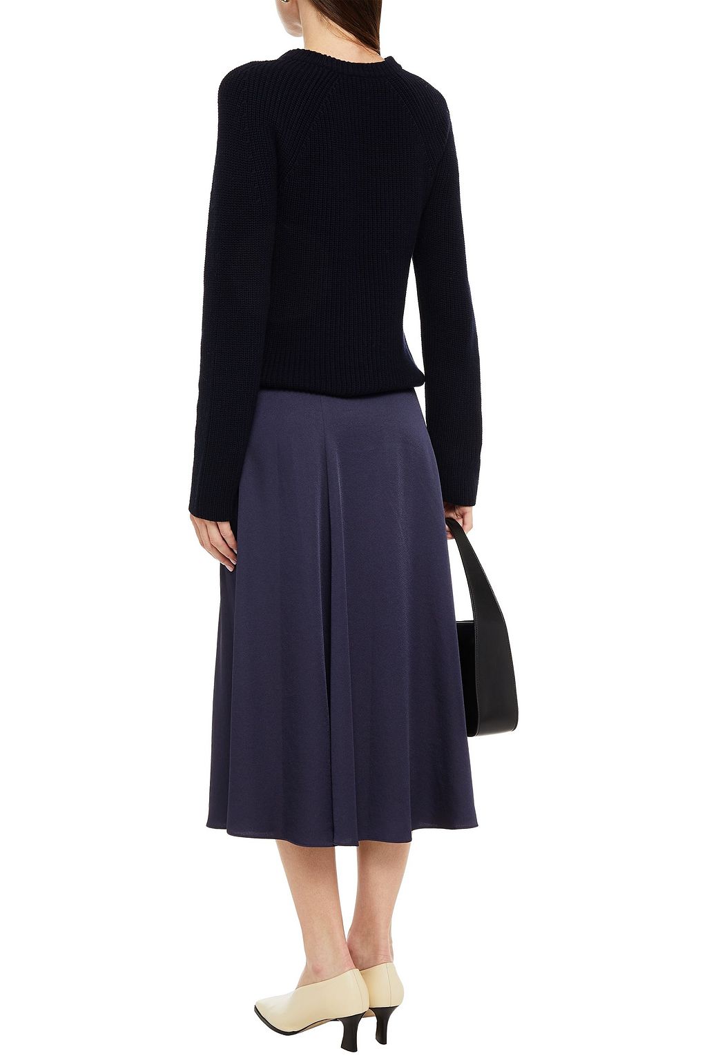 VINCE. Satin-crepe midi skirt