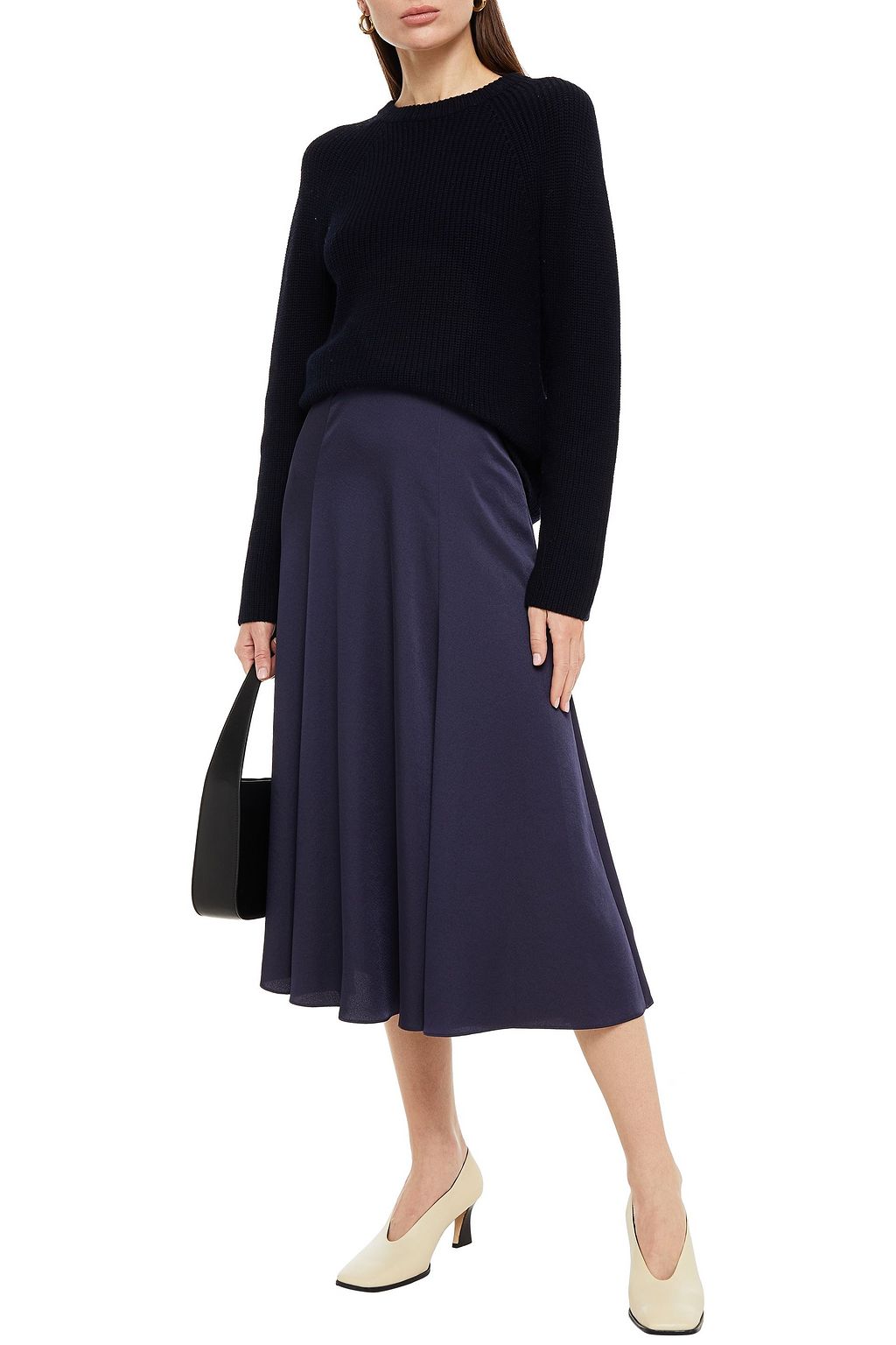 VINCE. Satin-crepe midi skirt