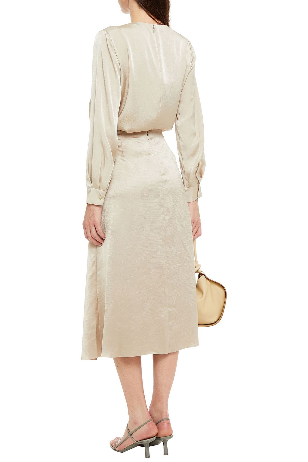 VINCE. Tasseled crinkled-satin midi skirt