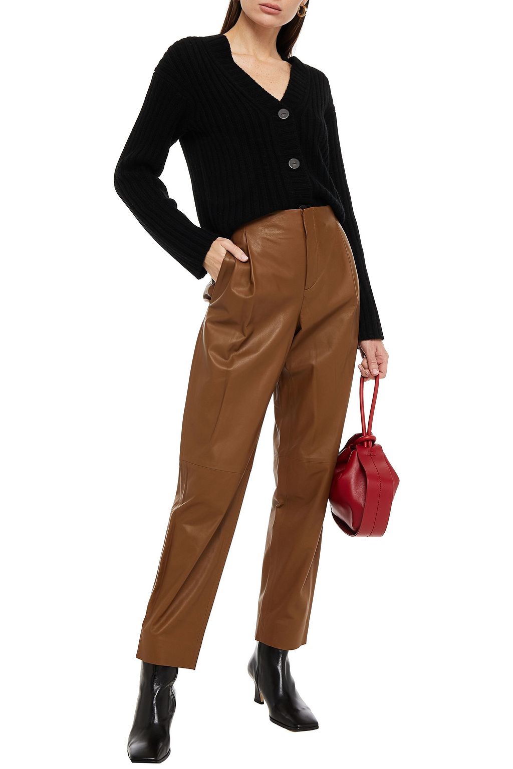 VINCE. Pleated leather tapered pants