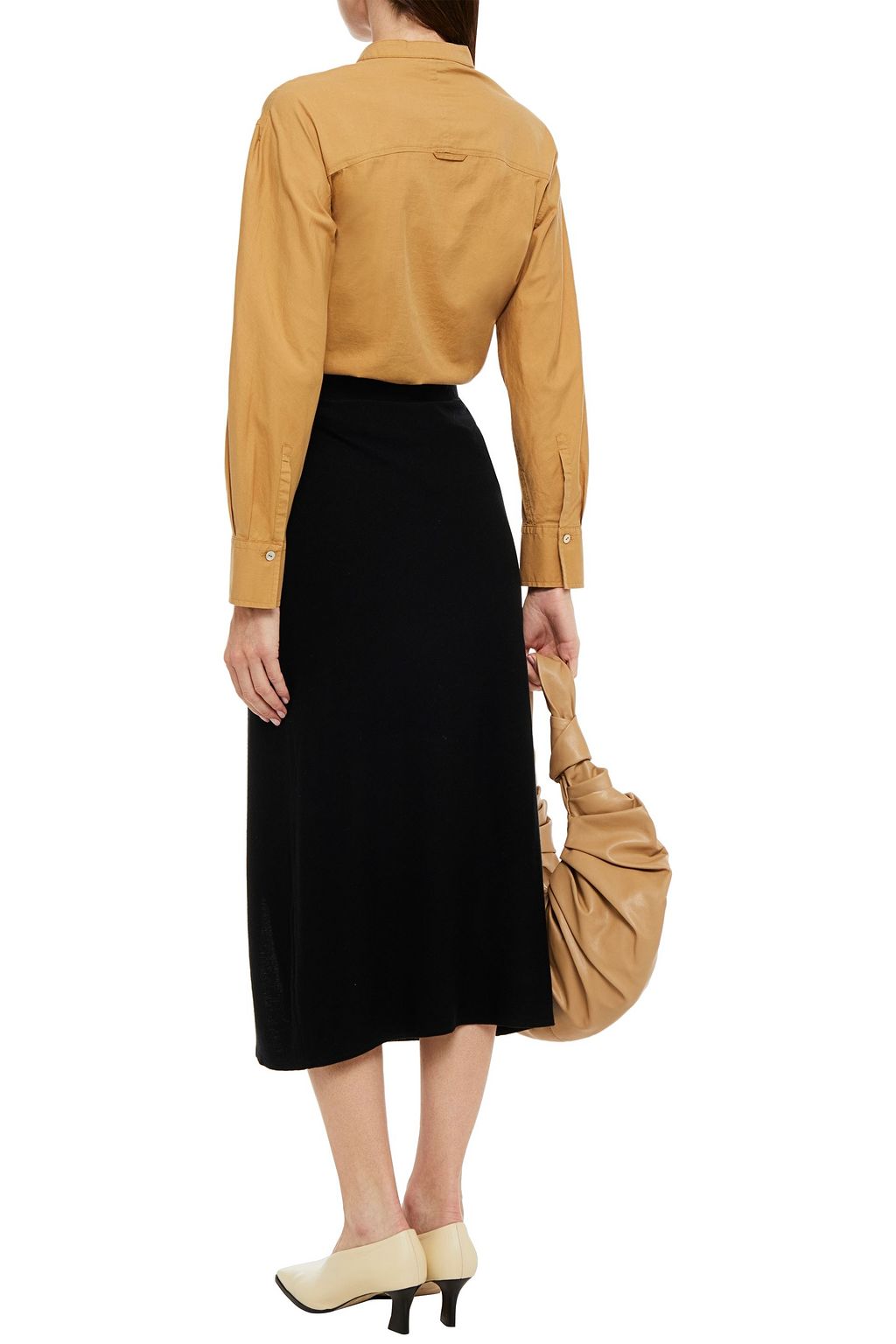 VINCE. Twisted mélange Lyocell-blend jersey midi skirt