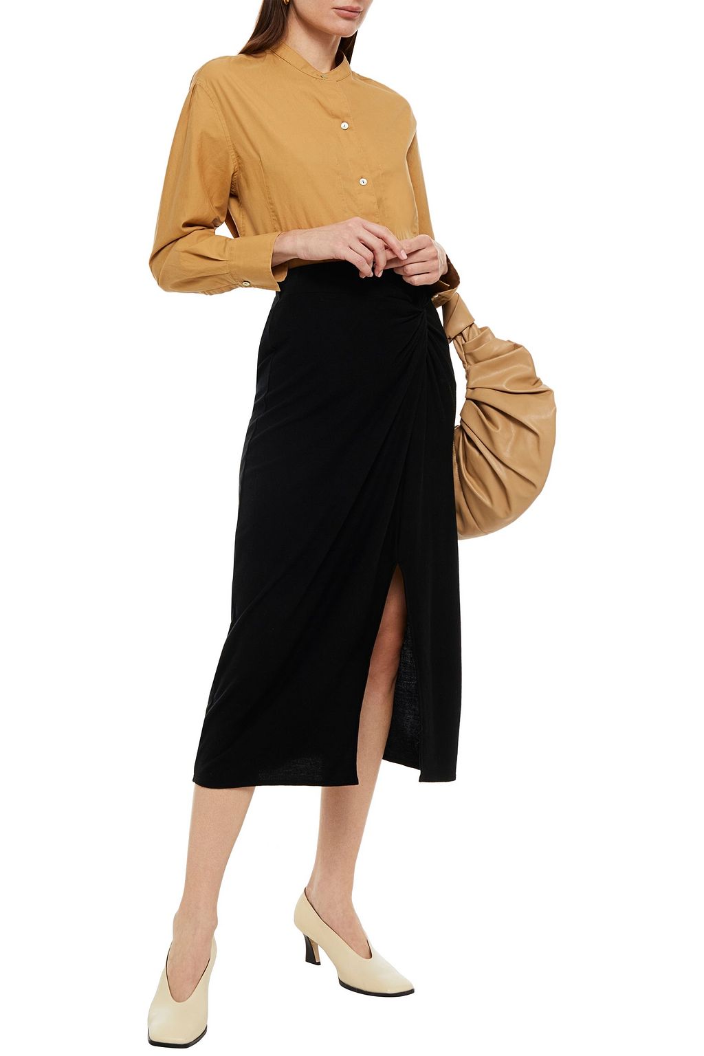 VINCE. Twisted mélange Lyocell-blend jersey midi skirt