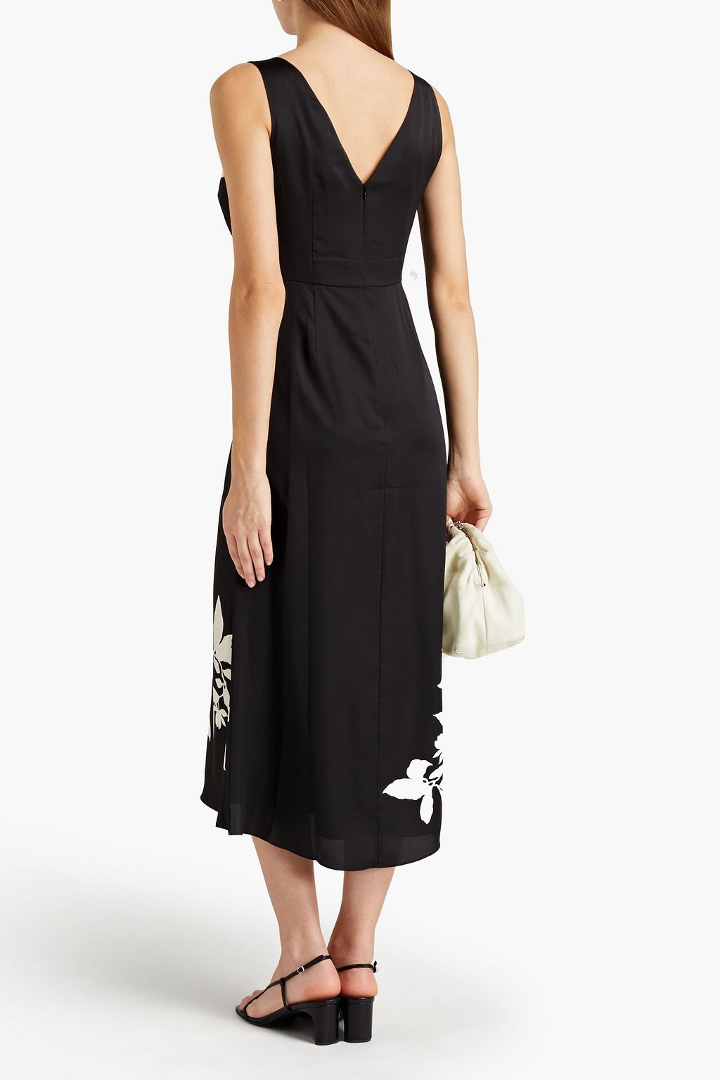 VINCE. Ruched floral-print satin midi dress