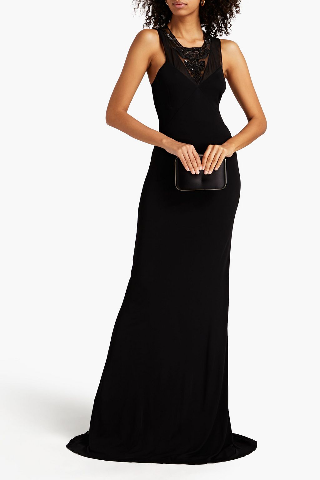 ROBERTO CAVALLI Embellished chiffon-trimmed jersey maxi dress