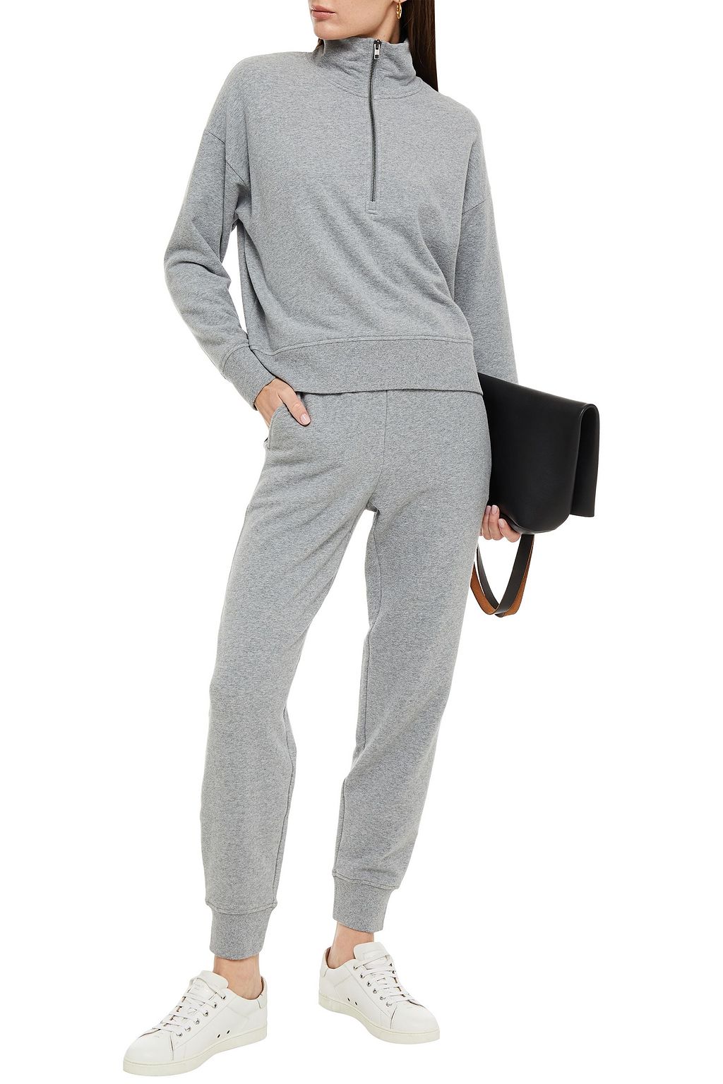 VINCE. Melange French cotton blend terry track pants THE OUTNET