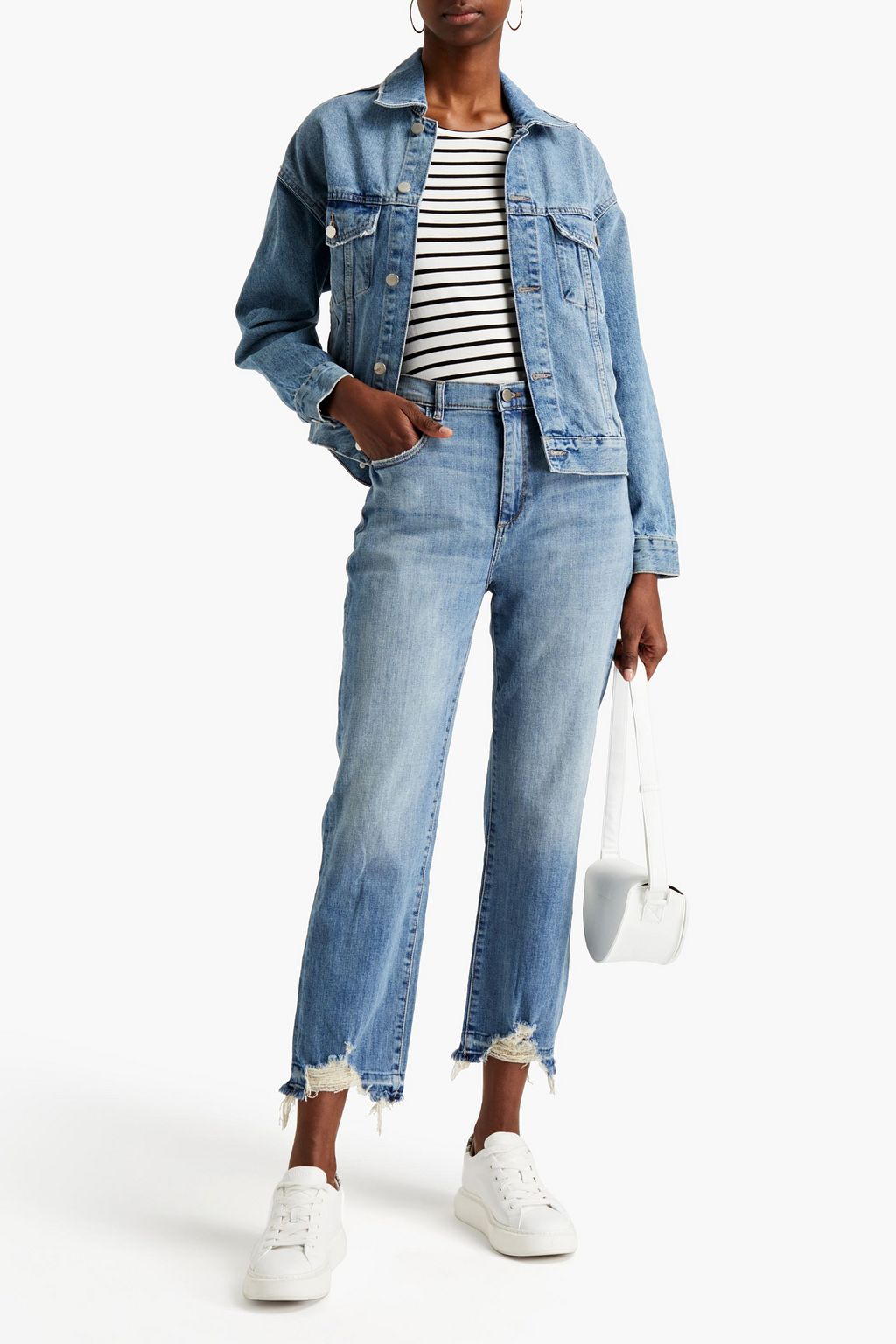 DL1961 Patti cropped distressed high-rise straight-leg jeans