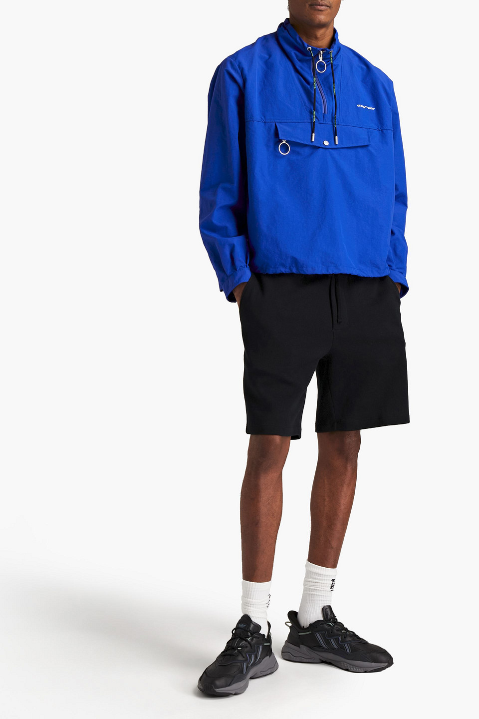 Off-white ™ Man Perforated Printed Shell Jacket In Blue