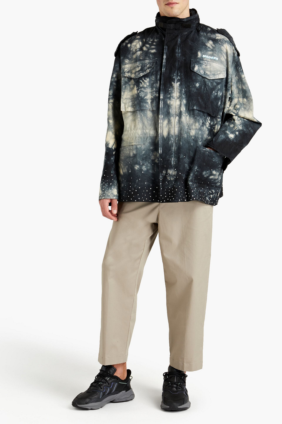 Off-white ™ Man Oversized Embellished Tie-dyed Cotton Hooded Jacket In Black