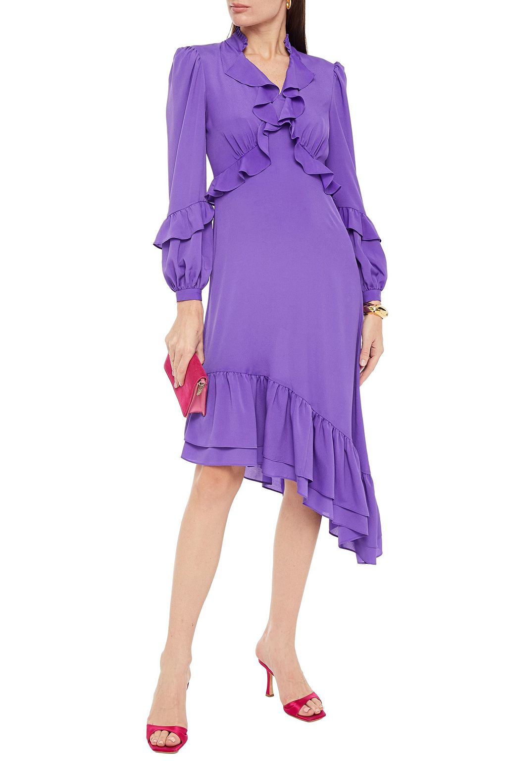 DIANE VON FURSTENBERG Jill asymmetric ruffled crepe de chine dress