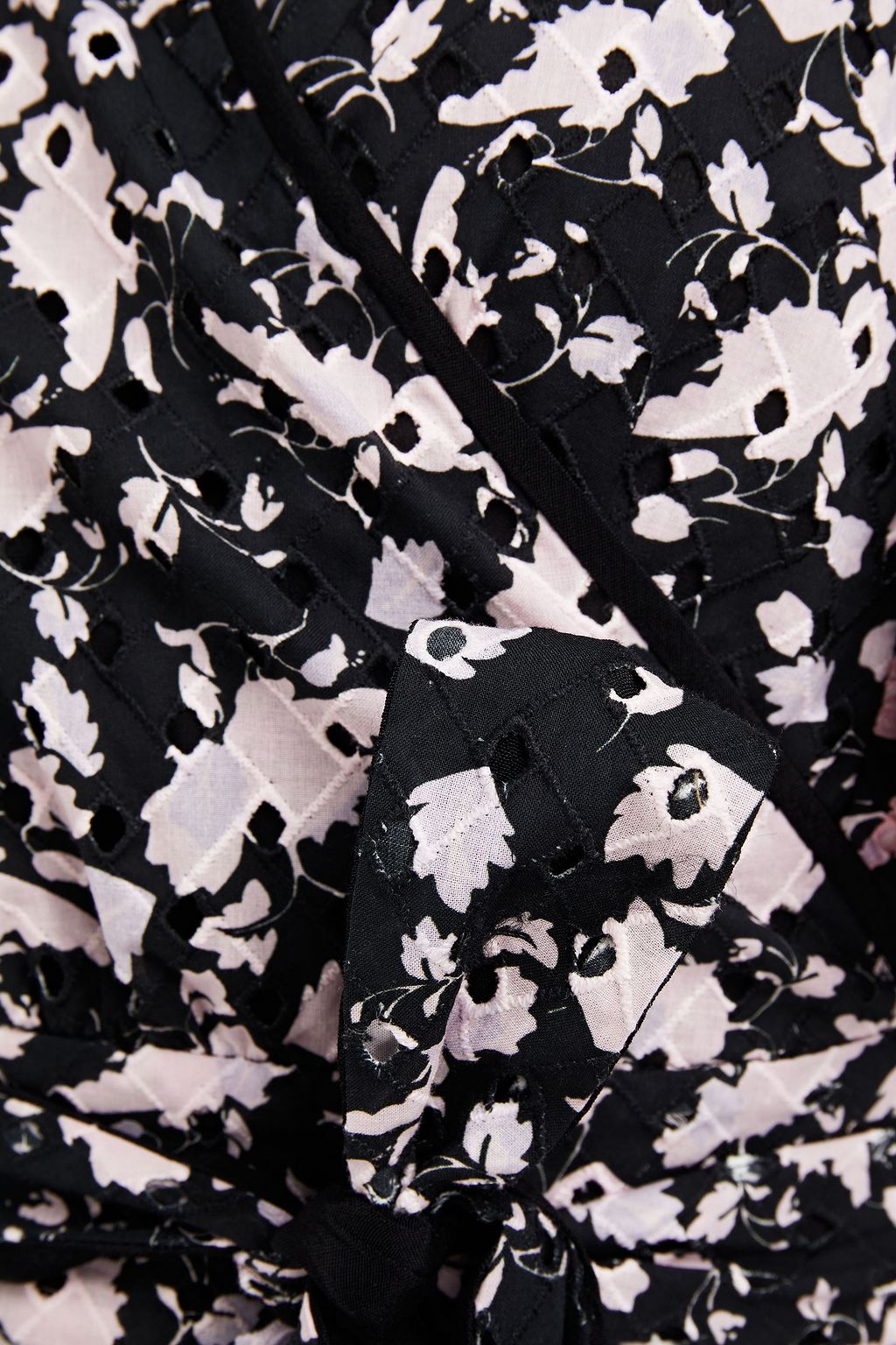 DIANE VON FURSTENBERG Cailey cropped paneled floral-print crepe de chine and broderie anglaise cotton wrap top
