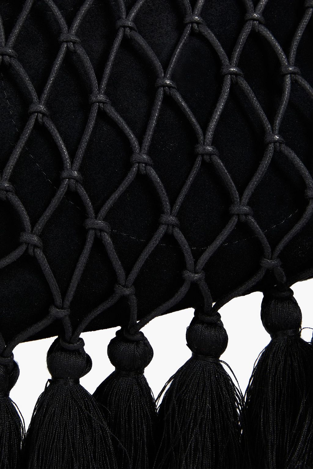TORY BURCH Embellished suede and macramé tote