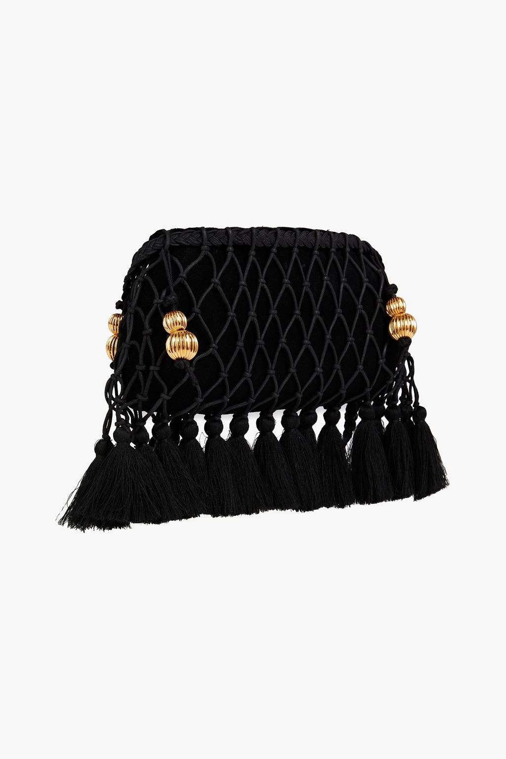 TORY BURCH Embellished suede and macramé tote