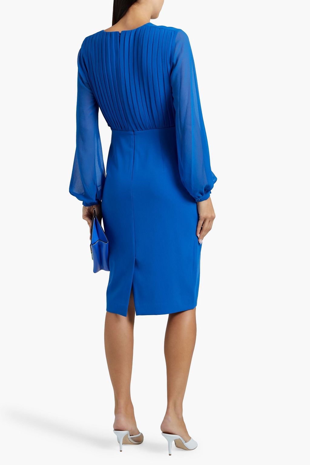 BADGLEY MISCHKA Wrap-effect chiffon-paneled pleated crepe dress