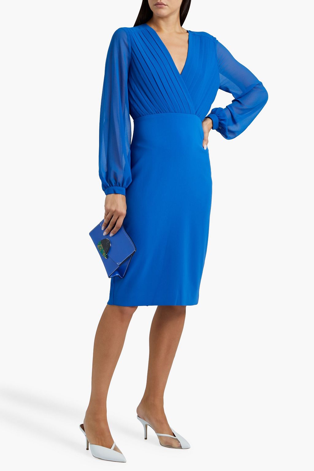 BADGLEY MISCHKA Wrap-effect chiffon-paneled pleated crepe dress