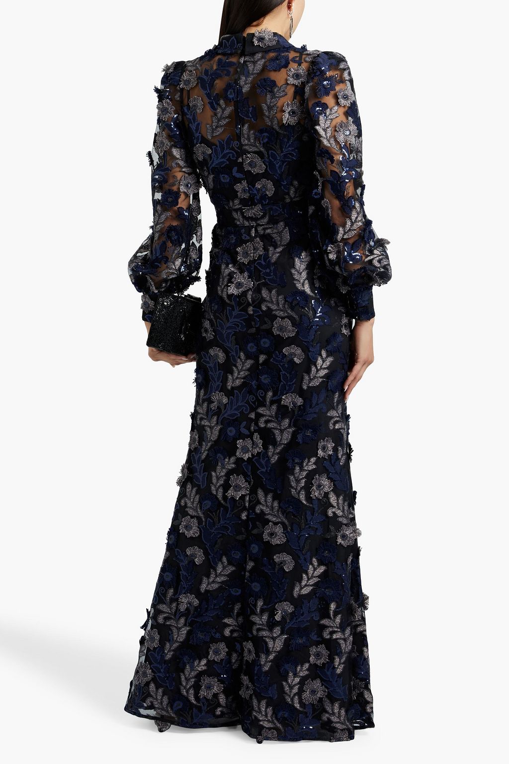 BADGLEY MISCHKA Belted fluted embellished tulle gown