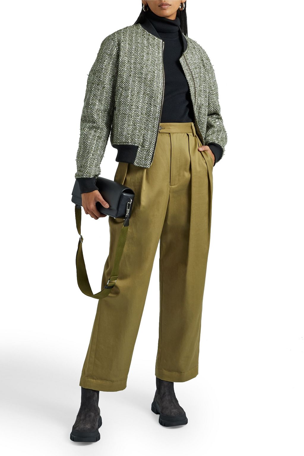 RAG & BONE メタリックヘリンボーンウール混ツイード ボンバージャケット