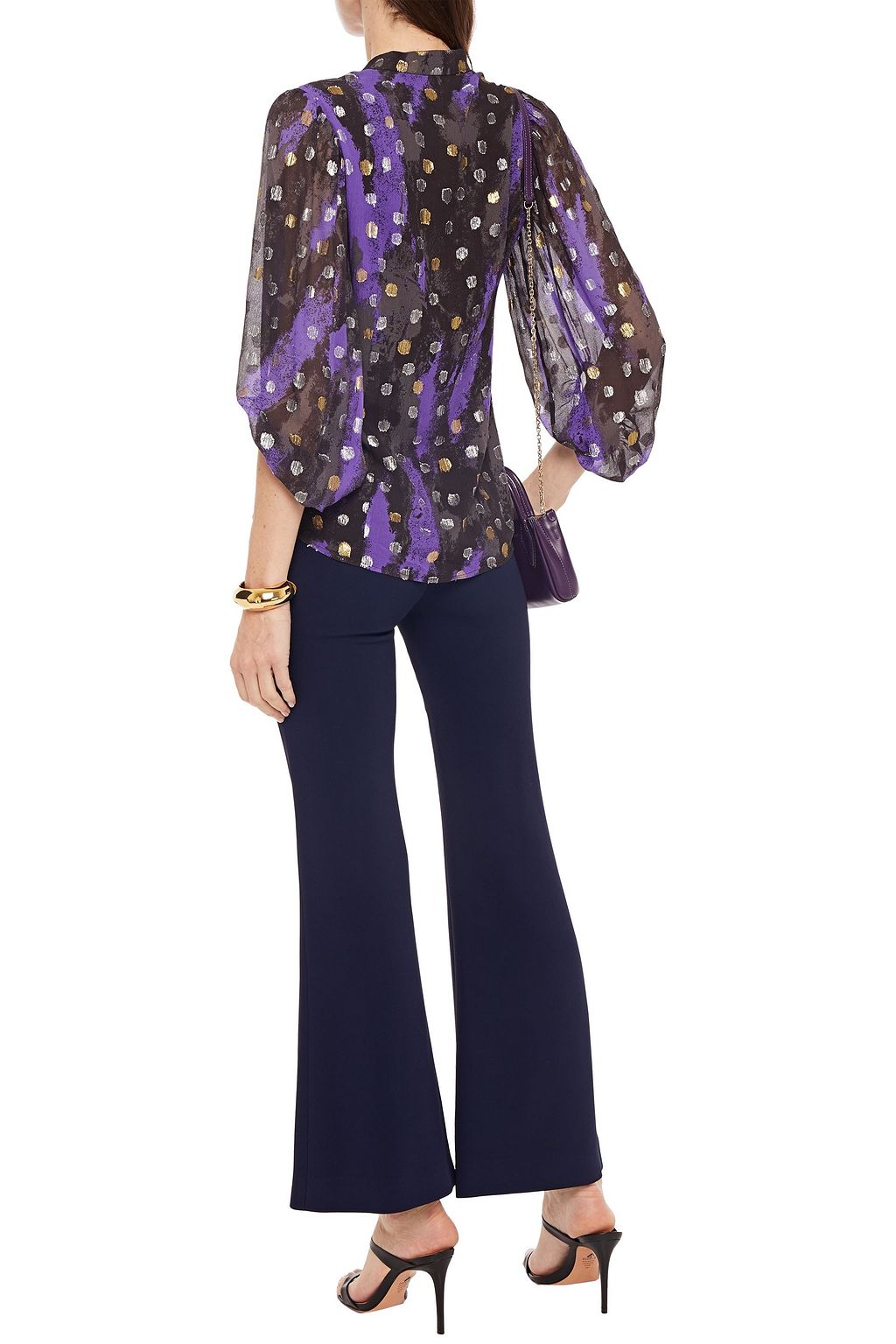 DIANE VON FURSTENBERG Syrah printed metallic fil coupé silk-blend crepon blouse