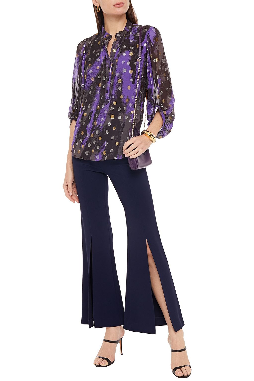 DIANE VON FURSTENBERG Syrah printed metallic fil coupé silk-blend crepon blouse