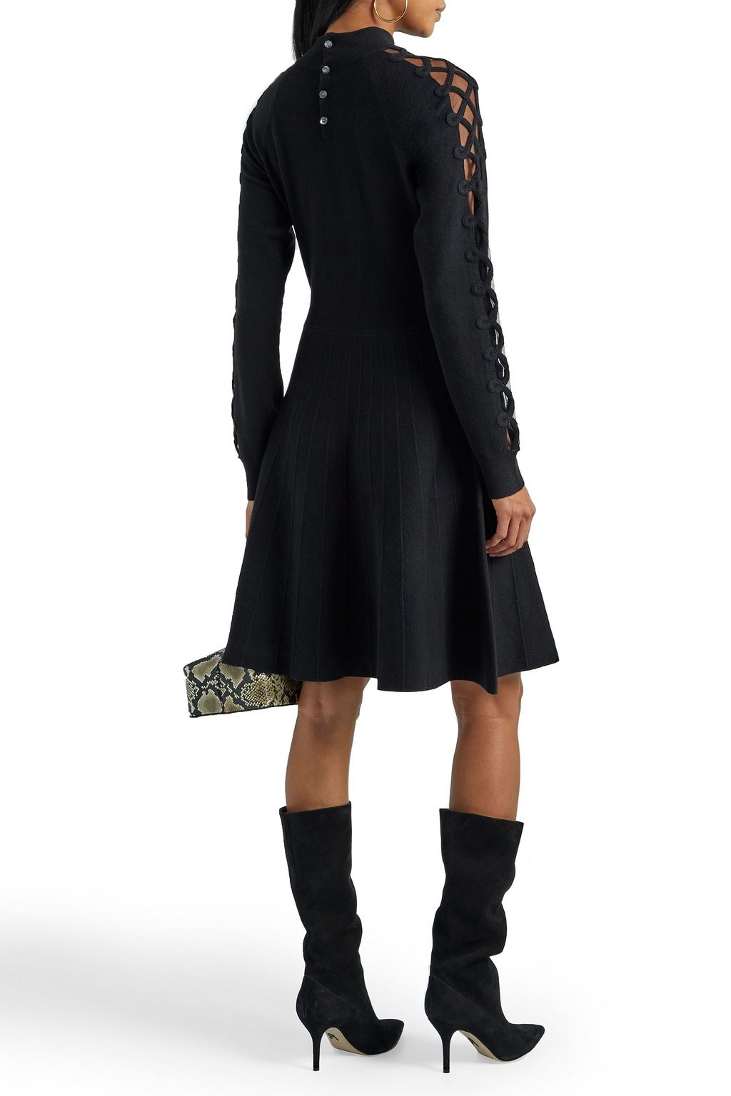 LELA ROSE Appliquéd tulle-trimmed wool and silk-blend mini dress