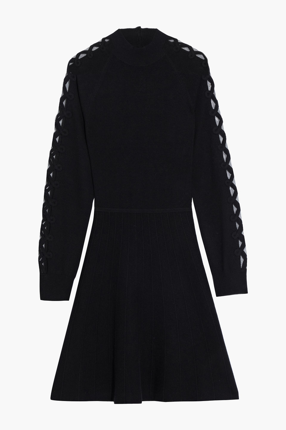 Appliquéd tulle-trimmed wool and silk-blend mini dress
