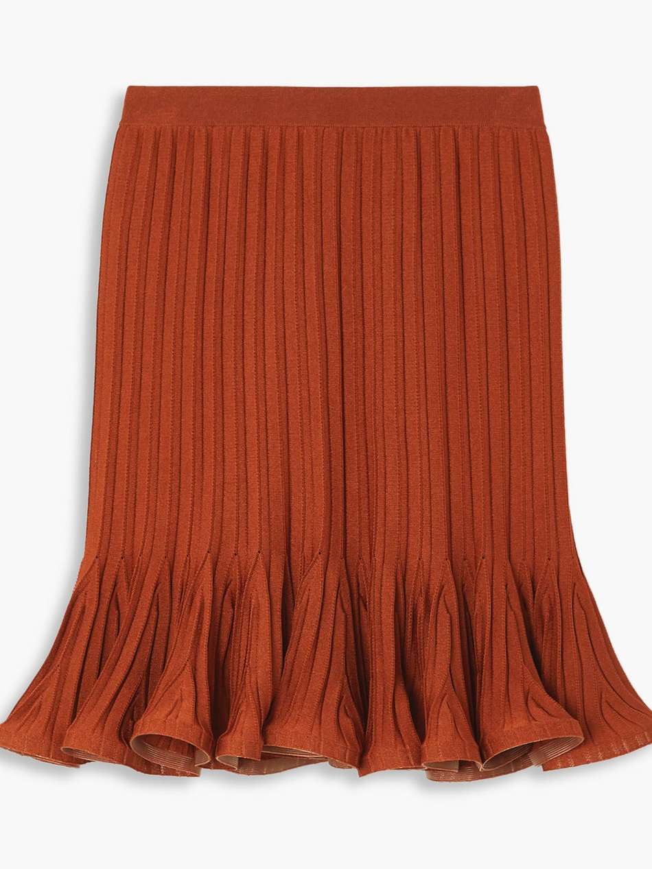 ruffled ribbed-knit mini skirt