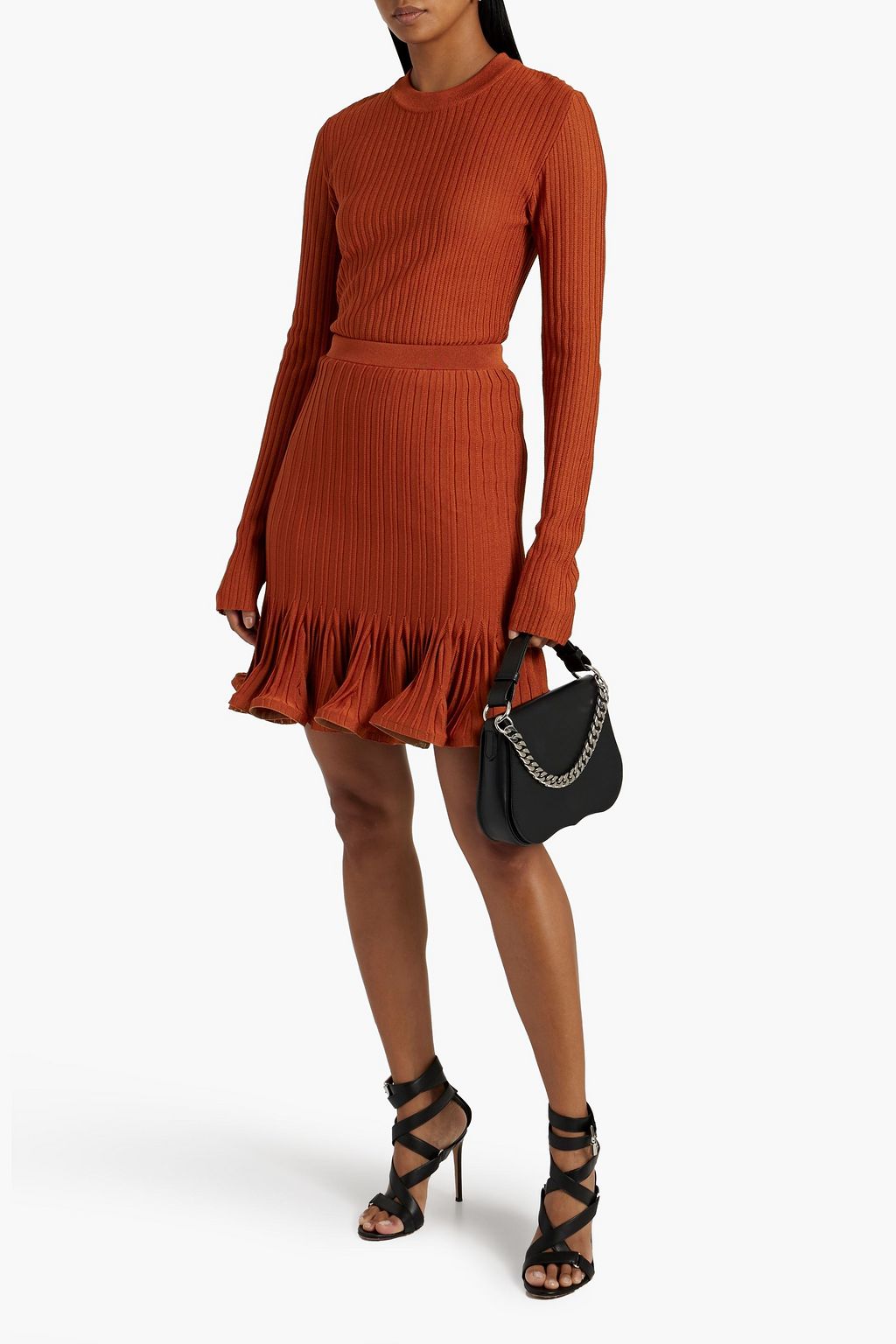 GIVENCHY Ruffled ribbed-knit mini skirt