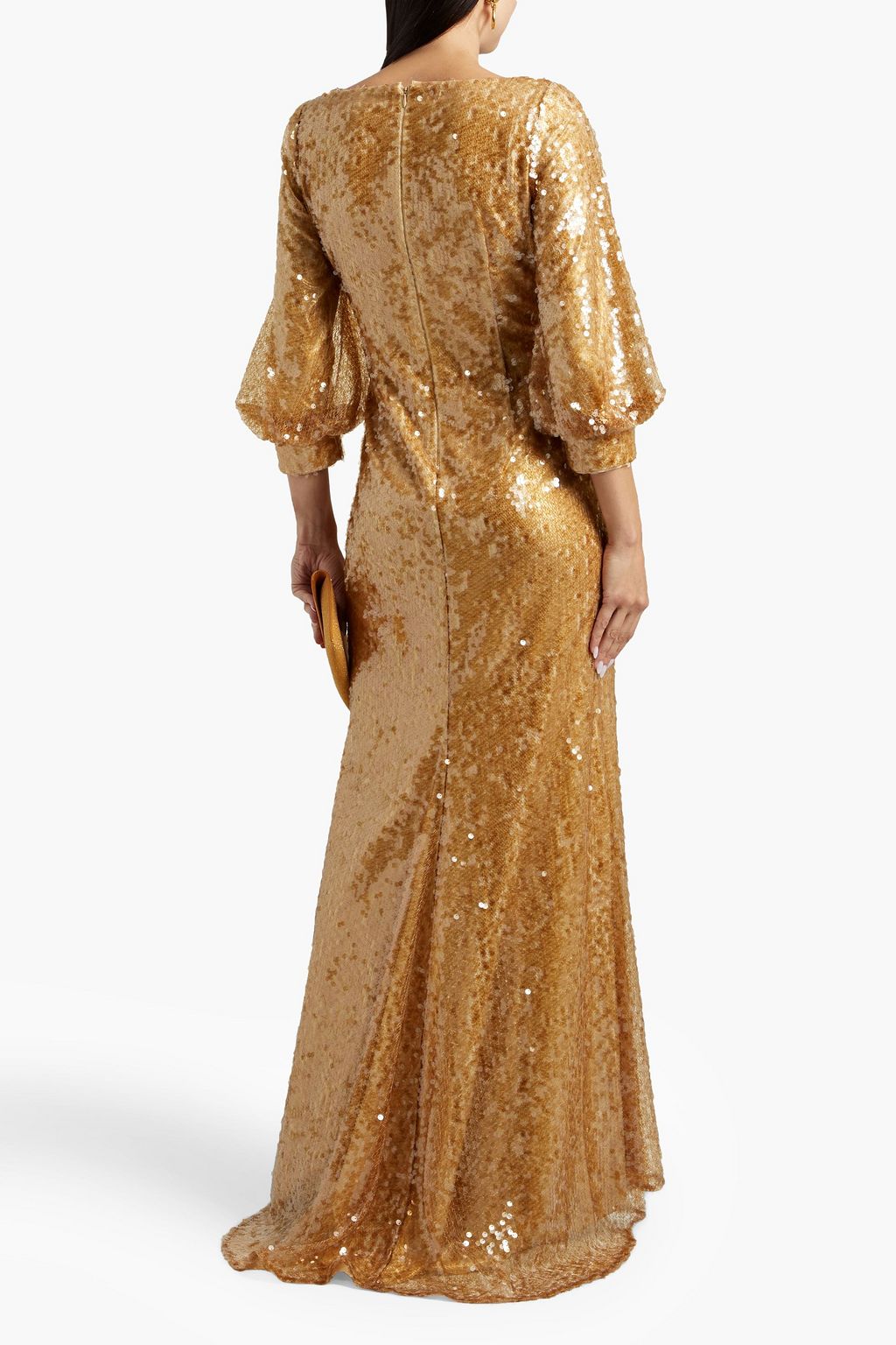 BADGLEY MISCHKA スパンコール付き メッシュ ロングドレス