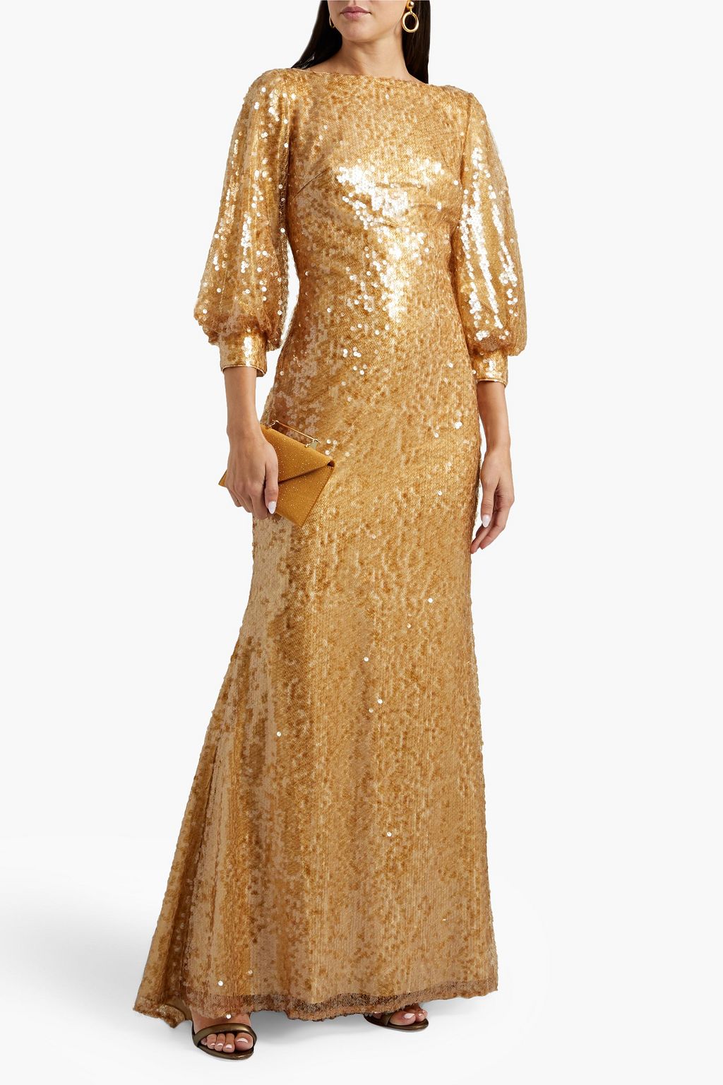 BADGLEY MISCHKA スパンコール付き メッシュ ロングドレス