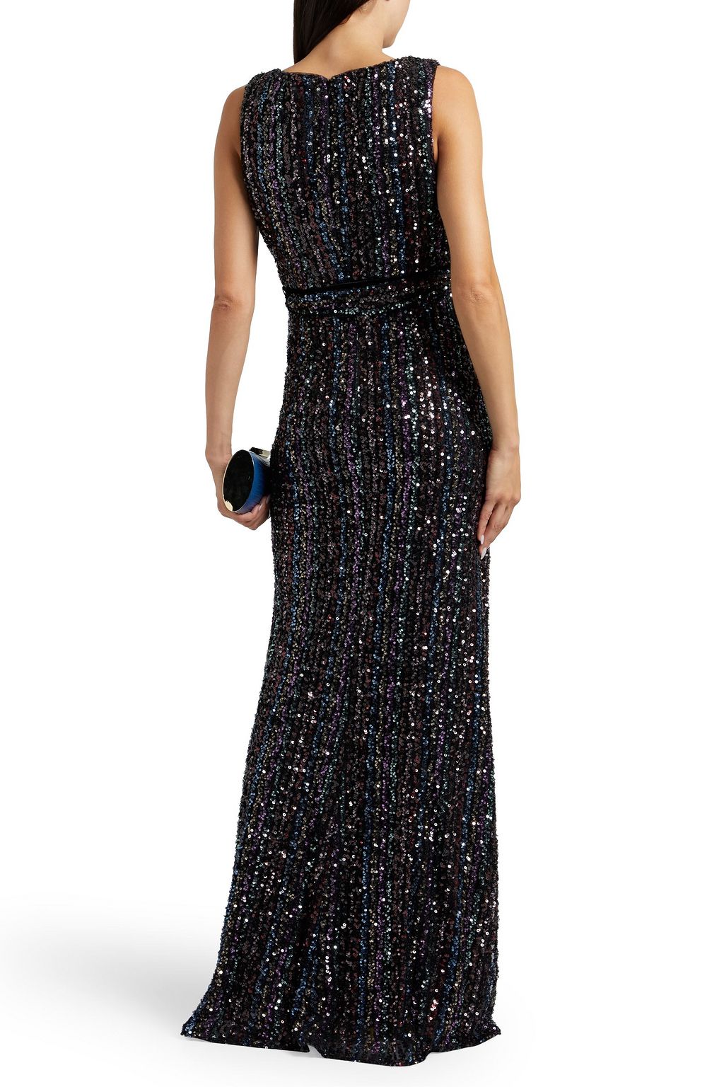 BADGLEY MISCHKA Belted sequined tulle gown