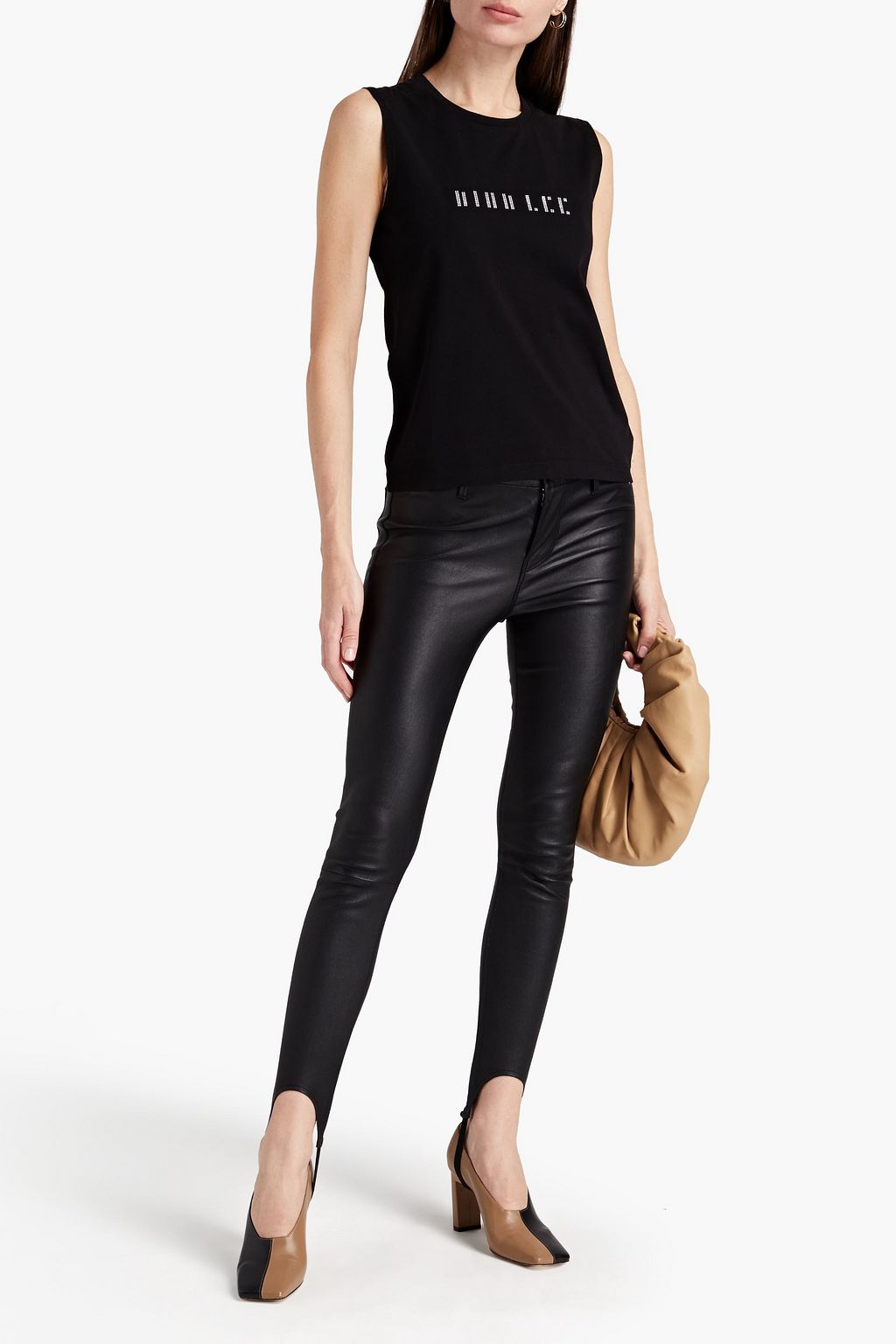 DION LEE Crystal-embellished cotton-jersey tank
