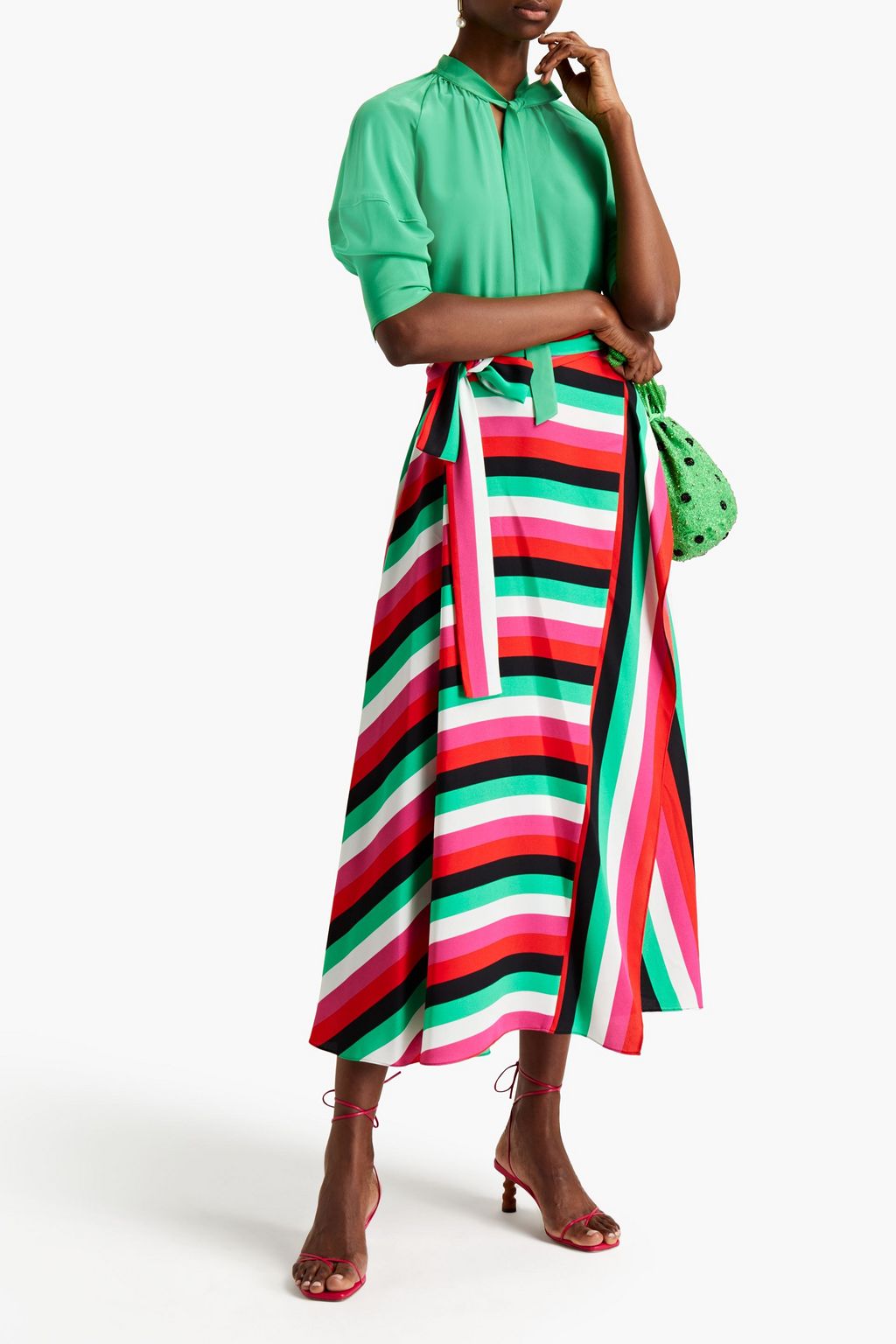 DIANE VON FURSTENBERG Carson striped crepe midi skirt