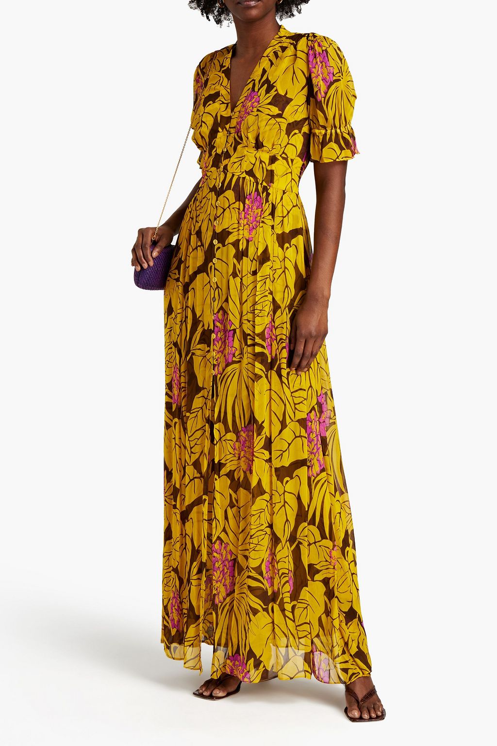 DIANE VON FURSTENBERG Erico pleated floral-print crepon maxi dress ...