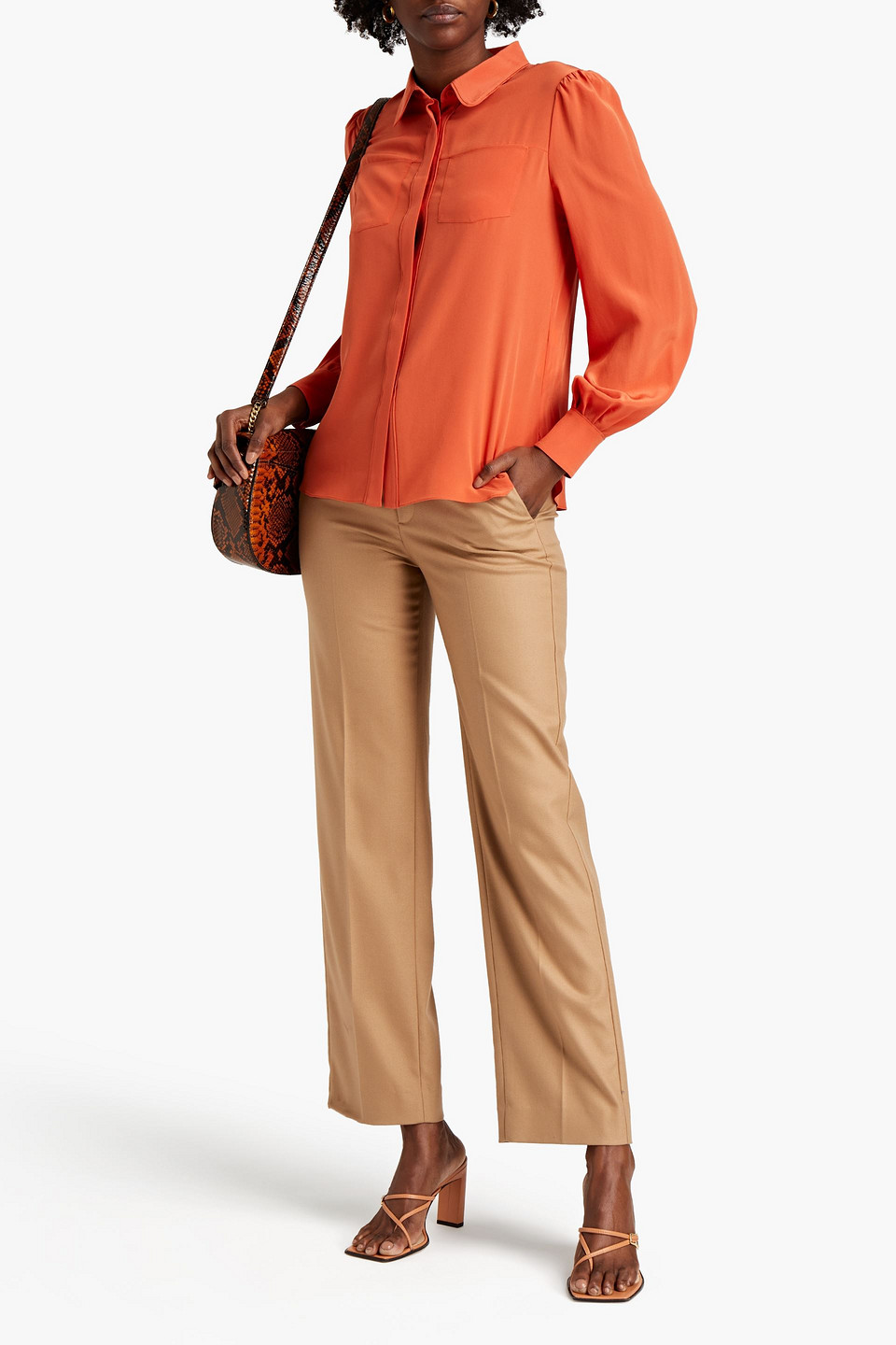 Diane Von Furstenberg Annie Silk Crepe De Chine Shirt In Orange