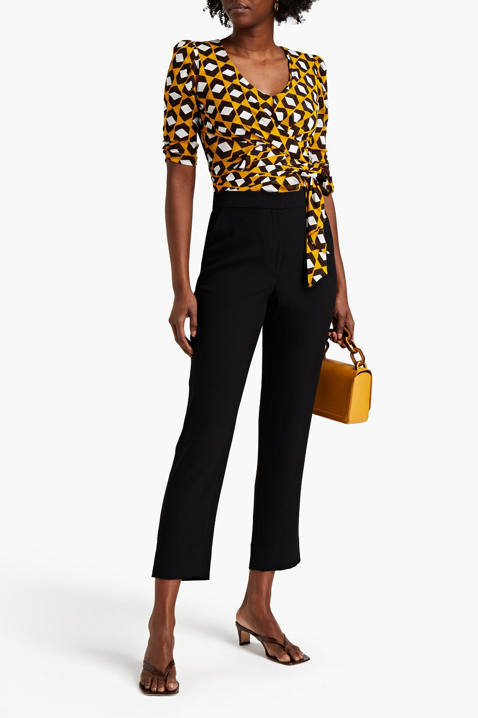 DIANE VON FURSTENBERG ABBIE WRAP-EFFECT PRINTED STRETCH-MESH BODYSUIT 3074457345627838733
