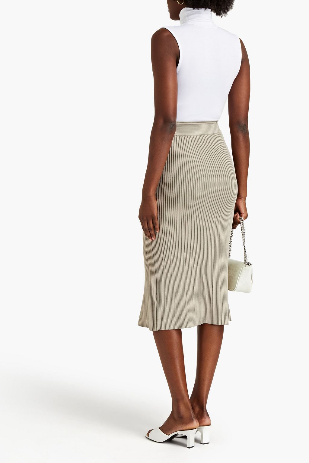 DION LEE Twisted ribbed-knit midi skirt