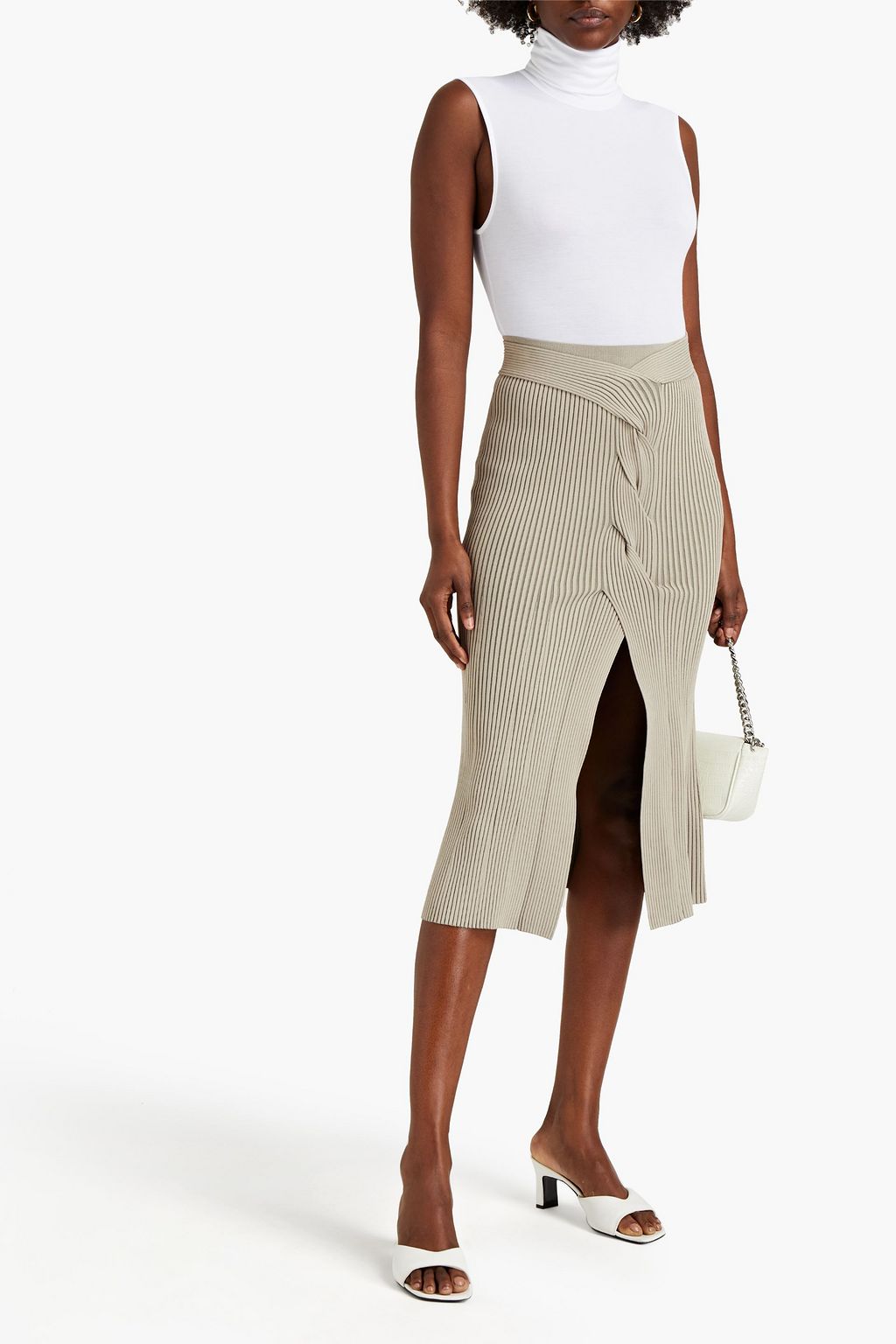 DION LEE Twisted ribbed-knit midi skirt