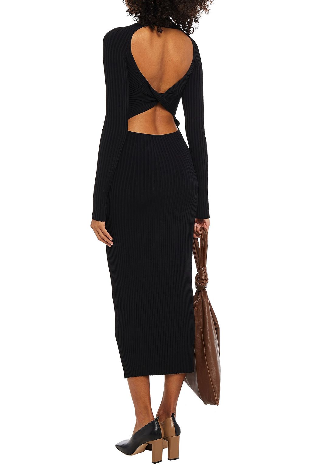 DION LEE Twist-back cutout ribbed-knit midi dress