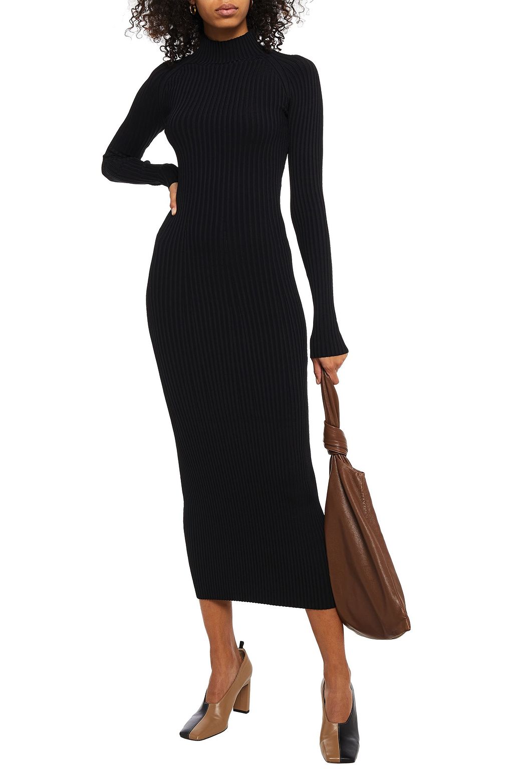 DION LEE Twist-back cutout ribbed-knit midi dress