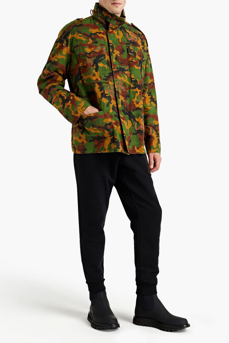 Shop Off-white ™ Man Printed Cotton Hooded Field Jacket In Army Green