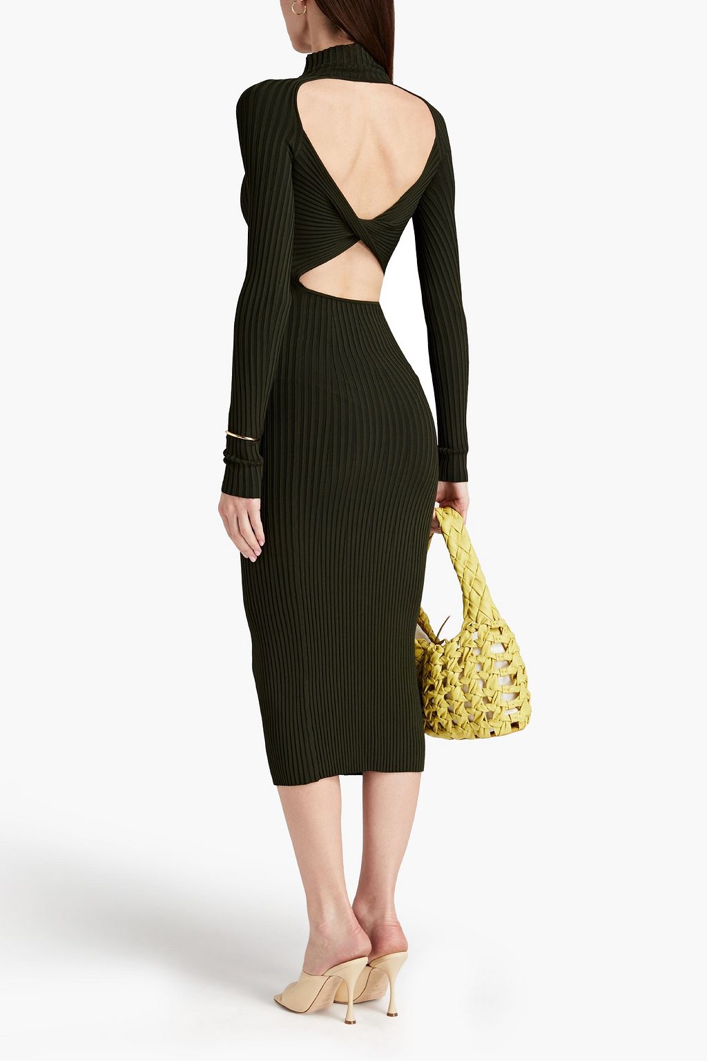 DION LEE Twist-back cutout ribbed-knit midi dress