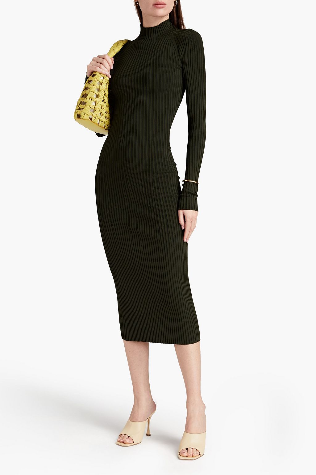 DION LEE Twist-back cutout ribbed-knit midi dress