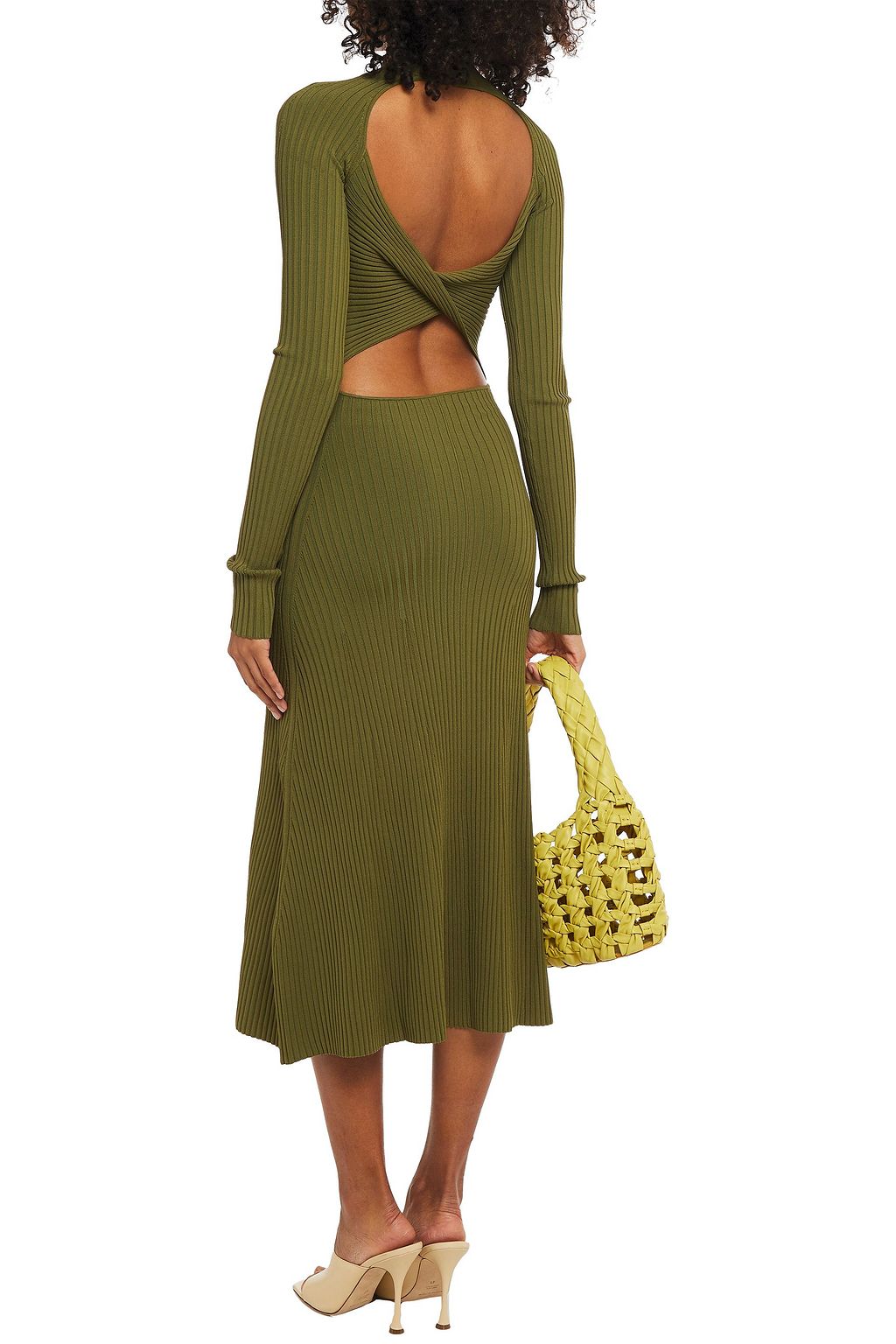 DION LEE Twist-back cutout ribbed-knit midi dress