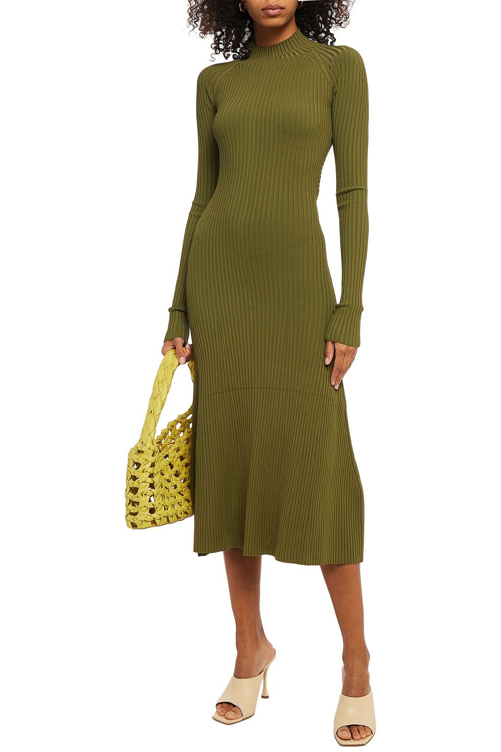 DION LEE Twist-back cutout ribbed-knit midi dress