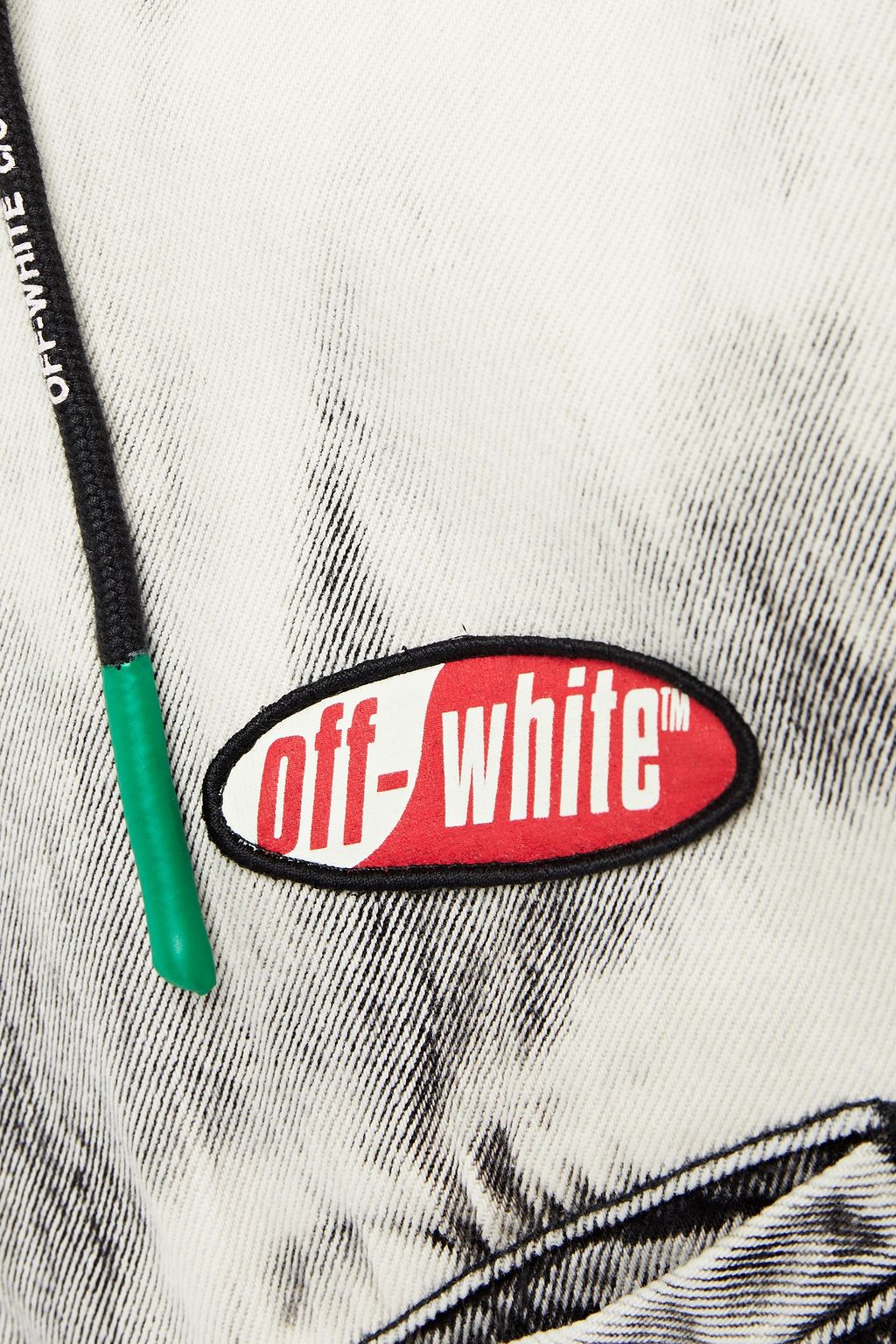 OFF-WHITE™ Logo-appliquéd bleached denim hooded jacket