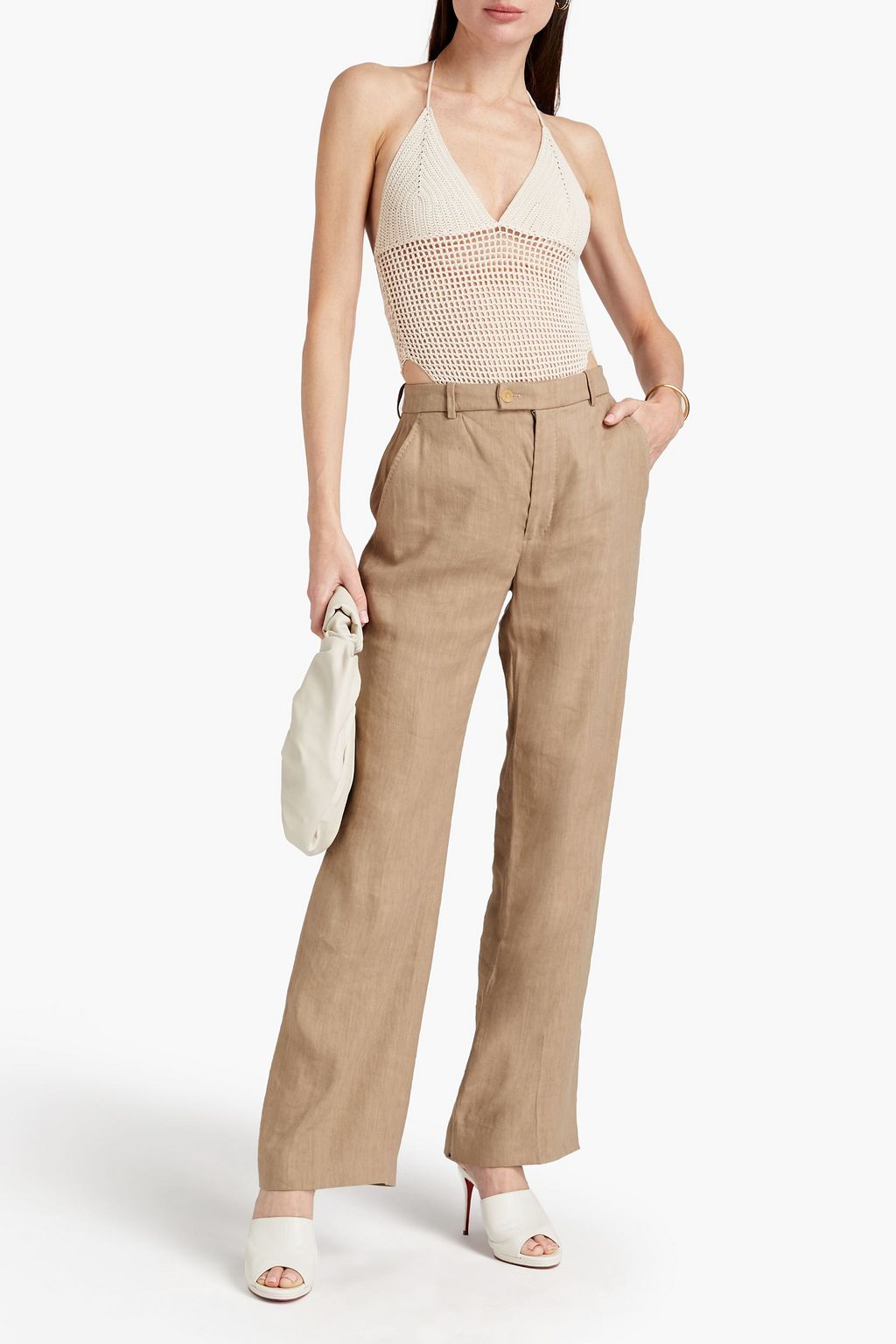 DION LEE Open-back crochet-knit halterneck bodysuit